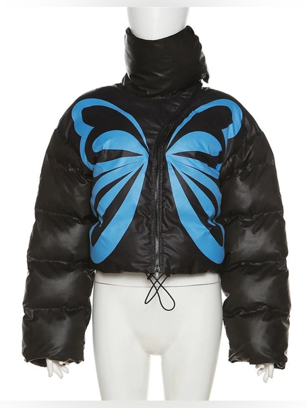 Butterfly Graphic Cropped Puffer Jacket | Statement Streetwear
